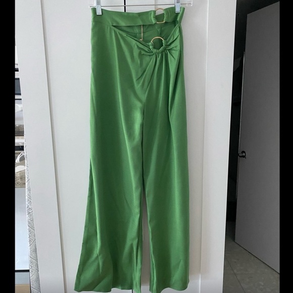 NWT Cult Gaia Cerys Pants Green Gold Ring Jeannie Flare Wide Leg Dress Trousers - Picture 5 of 8
